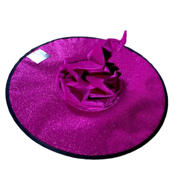 FUCHSIA VELOUR & GITTER WITCH HAT NWT - Picture 7 of 15